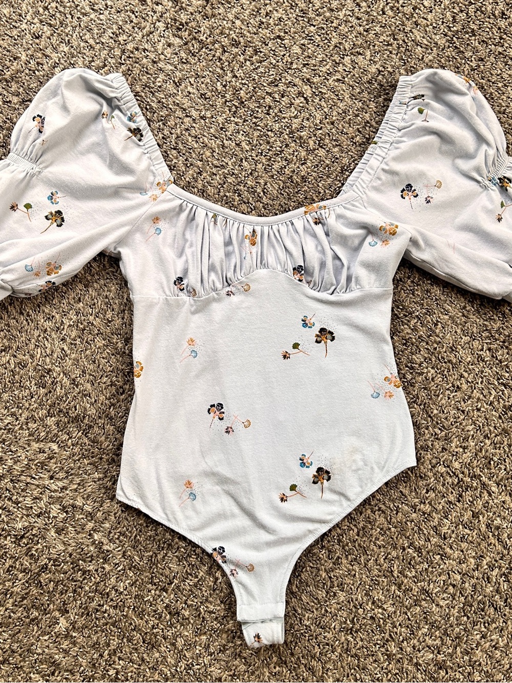 Free People Powder Blue Floral Puff-Sleeve Kids One-Piece Bodysuit